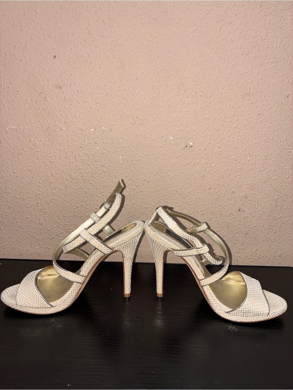 White House Black Market Neutral Textured Strap Heels - Picture 3 of 7